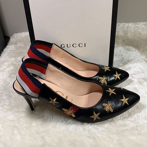 Gucci black leather Sylvie vintage web star/ bee pumps - Picture 2 of 11
